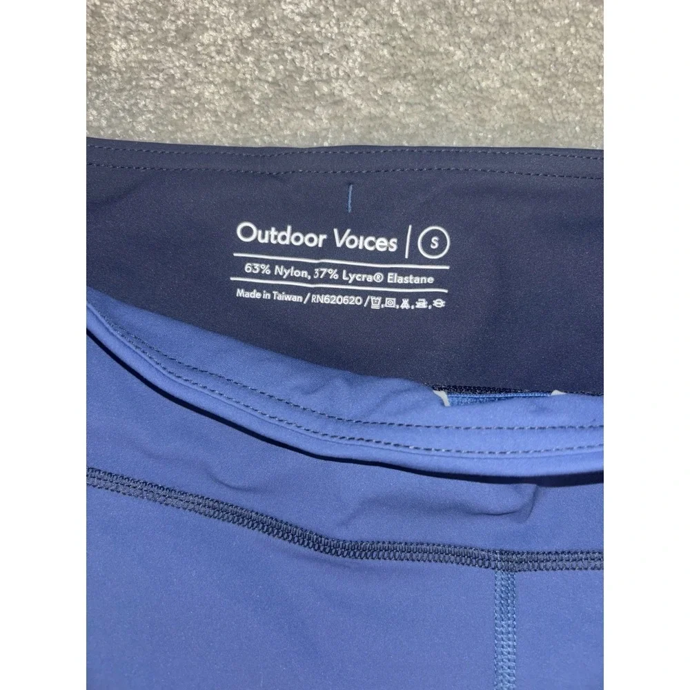 womens outdoor voices blue color‎ block leggings pockets drawstring Small